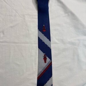 True Vintage 1950s/60s MENS Blue and Red Patterned Tie Cat Feline Flat Bottom